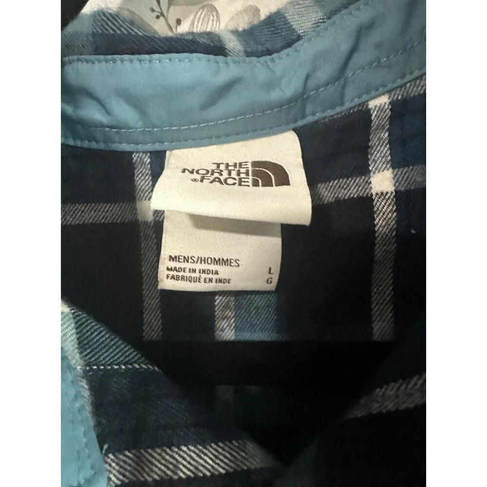 The North Face Arroyo Light Weight Button Flannel Teal Navy Plaid Size Large